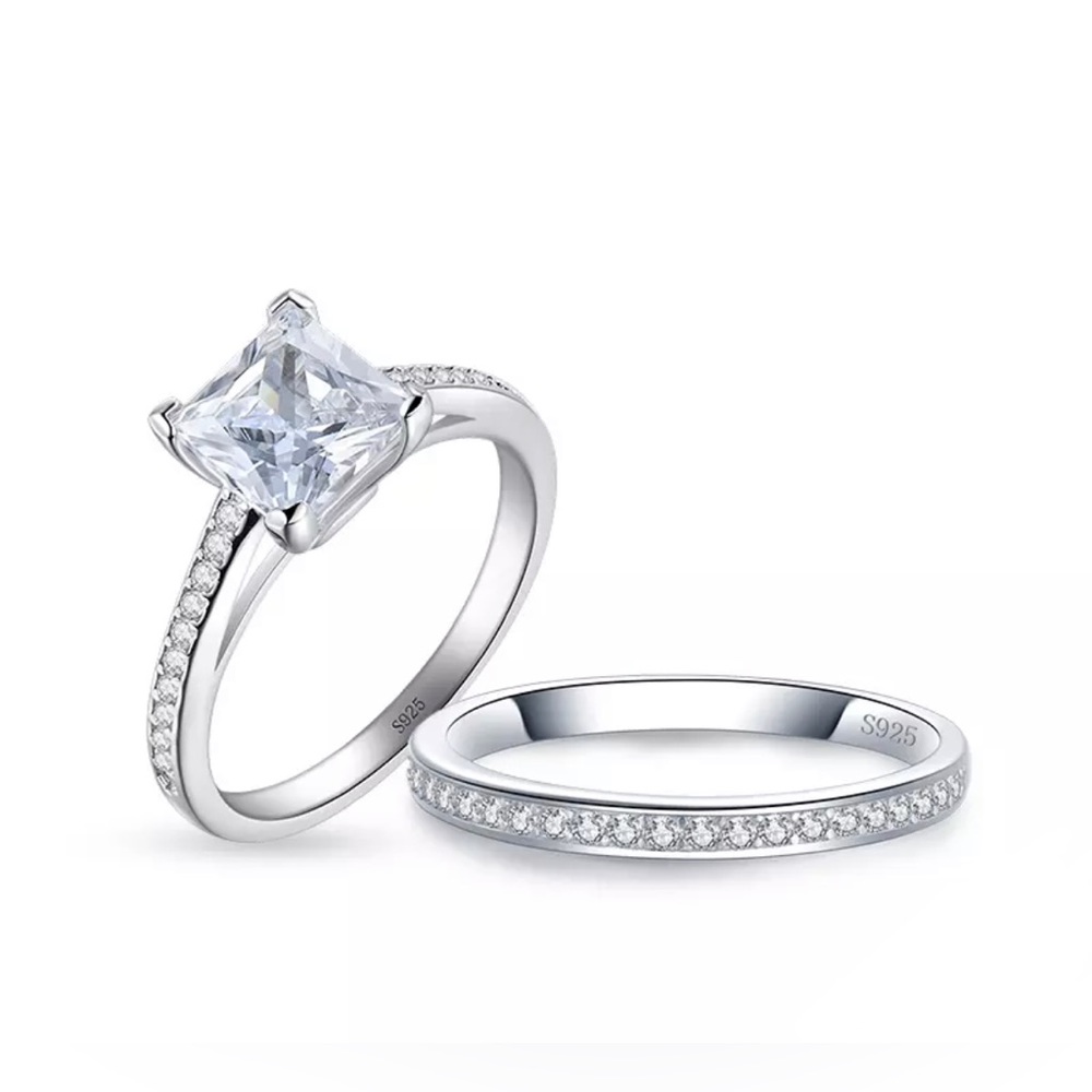 2 ct. Princess Cut Lab Created Diamond Bridal Wedding Ring Set (2 Piece) Size 7